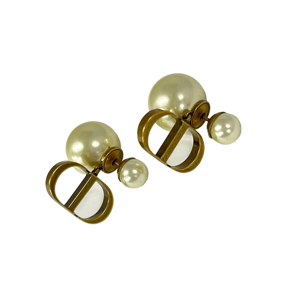 Christian Dior Dior Tribal Earrings White Gold Hardware Faux Pearl
